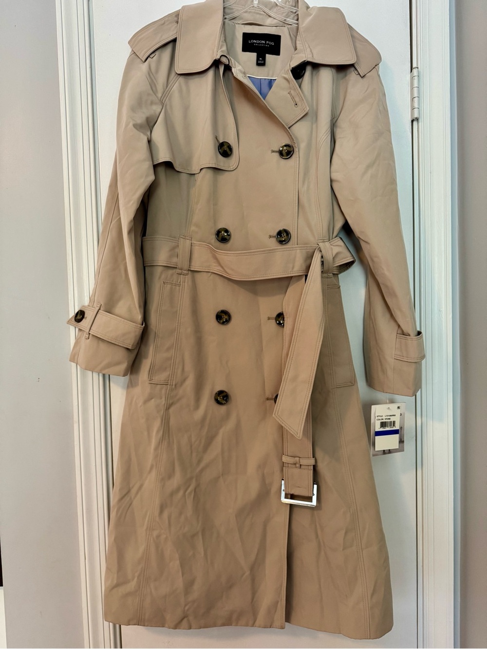 NWT London Fog Beige Double-Breasted Trench with Belt Size XL